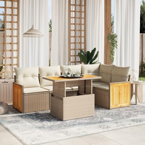 Juroupi 6-TLG. Garten-Sofagarnitur mit Kissen Outdoor Gartenlounge TerrassenmöBel Garten LoungemöBel Set Lounge Sofa Beige Poly Rattan - 3273949 von Juroupi