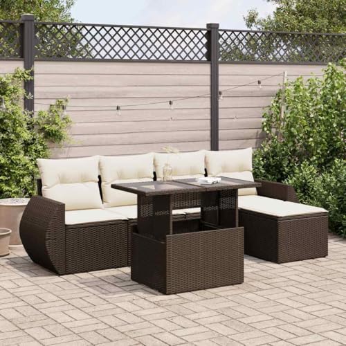 Juroupi 6-TLG. Garten-Sofagarnitur mit Kissen Outdoor Gartenlounge TerrassenmöBel Garten LoungemöBel Set Lounge Sofa Braun Poly Rattan - 3326624 von Juroupi