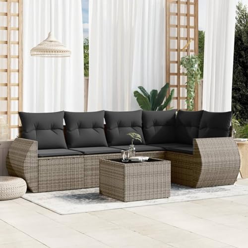 Juroupi 6-TLG. Garten-Sofagarnitur mit Kissen Outdoor Gartenlounge TerrassenmöBel Garten LoungemöBel Set Lounge Sofa Grau Poly Rattan - 3253677 von Juroupi