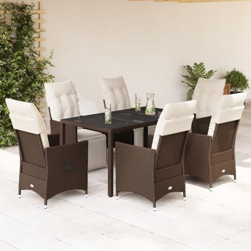 Juroupi 7-TLG. Garten-Bistro-Set mit Kissen GartenmöBel Set Balkontisch Bistroset Bistrotisch Mit StüHlen Braun Poly Rattan - 3276918 von Juroupi
