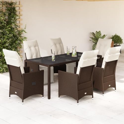 Juroupi 7-TLG. Garten-Bistro-Set mit Kissen GartenmöBel Set Balkontisch Bistroset Bistrotisch Mit StüHlen Braun Poly Rattan - 3276919 von Juroupi
