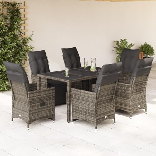 Juroupi 7-TLG. Garten-Bistro-Set mit Kissen GartenmöBel Set Balkontisch Bistroset Bistrotisch Mit StüHlen Grau Poly Rattan - 3276896 von Juroupi