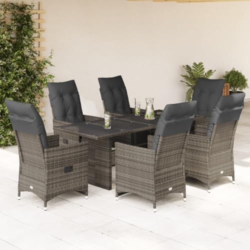 Juroupi 7-TLG. Garten-Bistro-Set mit Kissen GartenmöBel Set Balkontisch Bistroset Bistrotisch Mit StüHlen Grau Poly Rattan - 3276899 von Juroupi