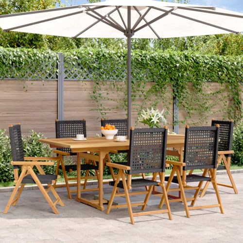 Juroupi 7-TLG. Garten-Essgruppe Garden Furniture GartenmöBel Set Gartentisch Mit StüHlen Essgruppe Outdoor Poly Rattan und Massivholz Schwarz - 3281730 von Juroupi