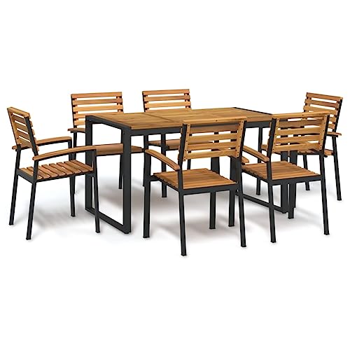 Juroupi 7-TLG. Garten-Essgruppe Gartentisch Mit StüHlen Gartengarnitur Set Sitzgarnitur Garten Massivholz Akazie und Metall - 3155407 von Juroupi