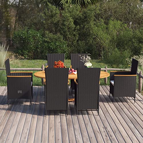Juroupi 7-TLG. Garten-Essgruppe Sitzgruppe Outdoor Terrassen-Sitzgruppe Garten-Essgruppe TerrassenmöBel Poly Rattan Schwarz - 3070766 von Juroupi