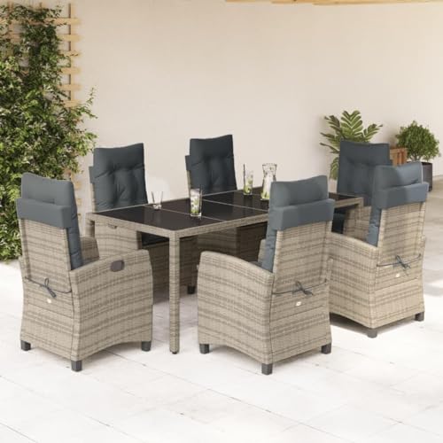 Juroupi 7-TLG. Garten-Essgruppe mit Kissen Garten Essgruppe Outdoor MöBel Gartenlounge Outdoor Lounge MöBel Outdoor Grau Poly Rattan - 3212650 von Juroupi
