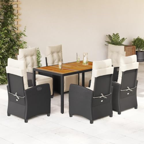 Juroupi 7-TLG. Garten-Essgruppe mit Kissen Gartenlounge Outdoor Garten Essgruppe Gartentisch Set Garten Sitzgruppe Schwarz Poly Rattan - 3212903 von Juroupi