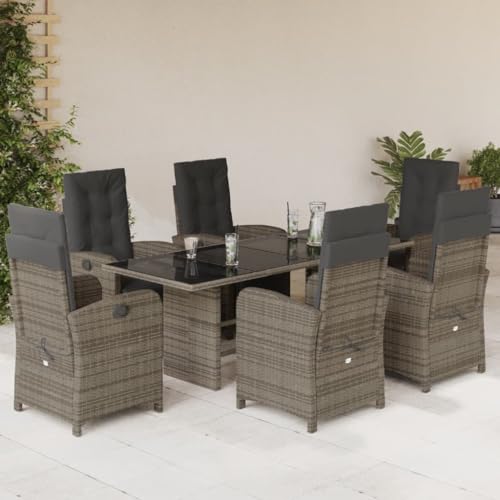 Juroupi 7-TLG. Garten-Essgruppe mit Kissen Outdoor Furniture Balkon Sitzgruppe Garten Essgruppe GartenmöBel Set Grau Poly Rattan von Juroupi