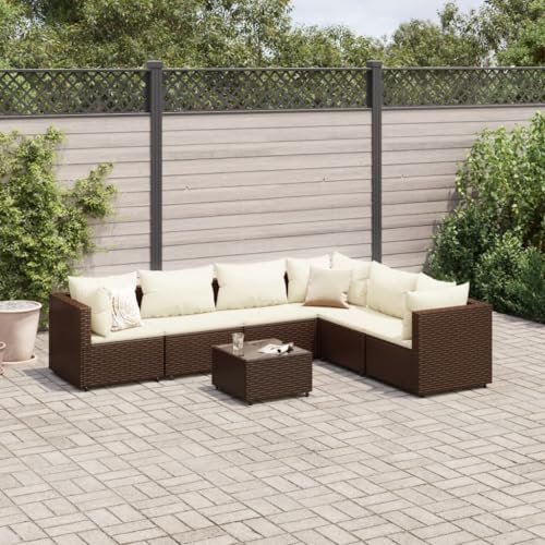 Juroupi 7-TLG. Garten-Lounge-Set mit Kissen BalkonmöBel Set Gartenlounge Outdoor Garten MöBel Set Braun Poly Rattan - 3308145 von Juroupi