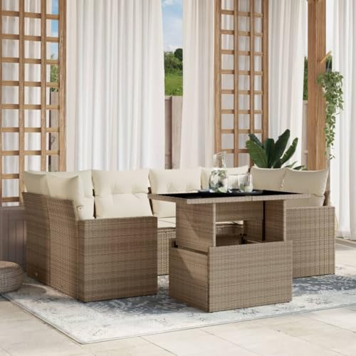 Juroupi 7-TLG. Garten-Sofagarnitur mit Kissen Garten LoungemöBel Set Lounge Set Outdoor Garden Sofas Garten Sofa Outdoor Beige Poly Rattan - 3267128 von Juroupi