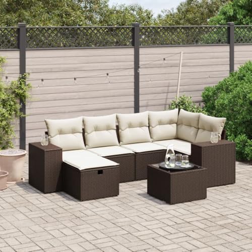 Juroupi 7-TLG. Garten-Sofagarnitur mit Kissen Garten LoungemöBel Set Lounge Set Outdoor Garden Sofas Garten Sofa Outdoor Braun Poly Rattan - 3264429 von Juroupi