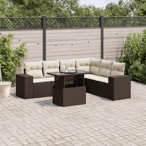 Juroupi 7-TLG. Garten-Sofagarnitur mit Kissen Garten LoungemöBel Set Lounge Set Outdoor Garden Sofas Garten Sofa Outdoor Braun Poly Rattan - 3269193 von Juroupi