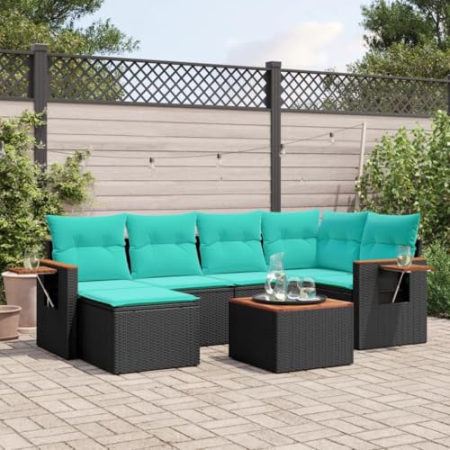 Juroupi 7-TLG. Garten-Sofagarnitur mit Kissen Garten LoungemöBel Set Lounge Set Outdoor Garden Sofas Garten Sofa Outdoor Schwarz Poly Rattan - 3227023 von Juroupi