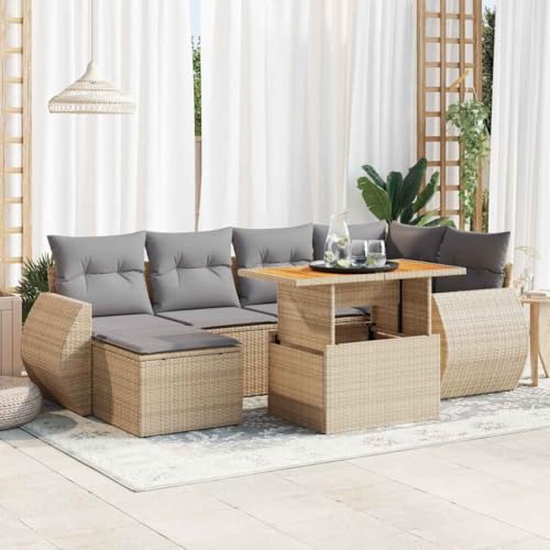 Juroupi 7-TLG. Garten-Sofagarnitur mit Kissen Garten LoungemöBel Set TerrassenmöBel Outdoor Sofa LoungemöBel Terrasse Beige Poly Rattan - 3327286 von Juroupi