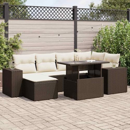 Juroupi 7-TLG. Garten-Sofagarnitur mit Kissen Garten LoungemöBel Set TerrassenmöBel Outdoor Sofa LoungemöBel Terrasse Braun Poly Rattan - 3326834 von Juroupi