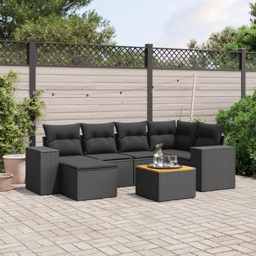 Juroupi 7-TLG. Garten-Sofagarnitur mit Kissen Outdoor Sofa LoungemöBel Terrasse Garten LoungemöBel Set TerrassenmöBel Schwarz Poly Rattan - 3257875 von Juroupi