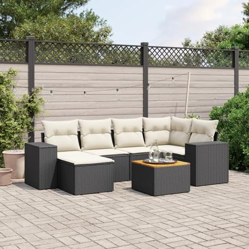 Juroupi 7-TLG. Garten-Sofagarnitur mit Kissen Outdoor Sofa LoungemöBel Terrasse Garten LoungemöBel Set TerrassenmöBel Schwarz Poly Rattan - 3257876 von Juroupi