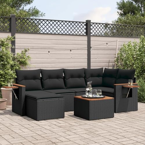 Juroupi 7-TLG. Garten-Sofagarnitur mit Kissen Outdoor Sofa LoungemöBel Terrasse Garten LoungemöBel Set TerrassenmöBel Schwarz Poly Rattan - 3259423 von Juroupi