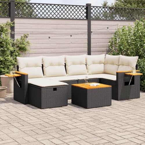 Juroupi 7-TLG. Garten-Sofagarnitur mit Kissen Outdoor Sofa LoungemöBel Terrasse Garten LoungemöBel Set TerrassenmöBel Schwarz Poly Rattan - 3325976 von Juroupi
