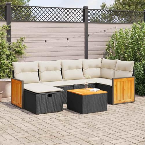 Juroupi 7-TLG. Garten-Sofagarnitur mit Kissen Outdoor Sofa LoungemöBel Terrasse Garten LoungemöBel Set TerrassenmöBel Schwarz Poly Rattan - 3326032 von Juroupi