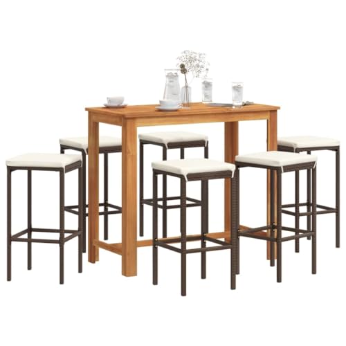Juroupi 7-TLG. Gartenbar-Set GartenmöBel Set Sitzgruppe Outdoor Outdoor MöBel TerrassenmöBel Braun Massivholz Akazie und Poly Rattan - 3295285 von Juroupi