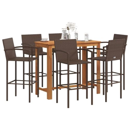 Juroupi 7-TLG. Gartenbar-Set GartenmöBel Set Sitzgruppe Outdoor Outdoor MöBel TerrassenmöBel Braun Massivholz Akazie und Poly Rattan - 3295291 von Juroupi