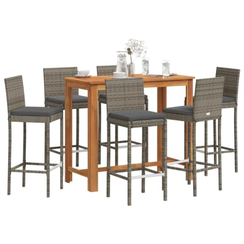 Juroupi 7-TLG. Gartenbar-Set GartenmöBel Set Sitzgruppe Outdoor Outdoor MöBel TerrassenmöBel Grau Massivholz Akazie und Poly Rattan - 3295281 von Juroupi