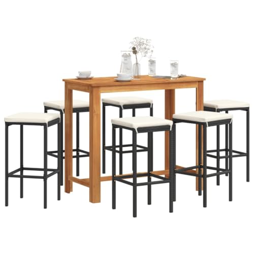 Juroupi 7-TLG. Gartenbar-Set GartenmöBel Set Sitzgruppe Outdoor Outdoor MöBel TerrassenmöBel Schwarz Massivholz Akazie und Poly Rattan - 3295286 von Juroupi