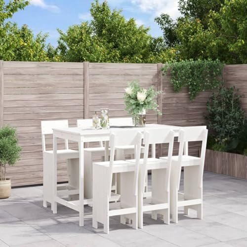 Juroupi 7-TLG. Gartenbar-Set GartenmöBel-Sets Gartenbar Outdoor Garten Bartisch Set Weiß Massivholz Kiefer - 3157812 von Juroupi