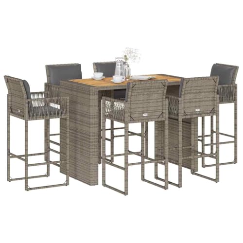 Juroupi 7-TLG. Gartenbar-Set mit Kissen GartenmöBel Set Sitzgruppe Outdoor Outdoor MöBel TerrassenmöBel Grau Poly Rattan Akazie Juroupi 7-TLG. Gartenbar-Set mit Kissen GartenmöBel Set Sitzgruppe Outdoor Outdoor MöBel TerrassenmöBel Grau Poly Rattan Akazie von Juroupi