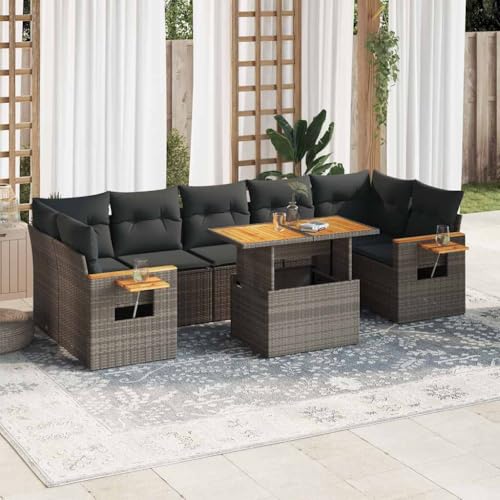 Juroupi 8-TLG. Garten-Sofagarnitur mit Kissen Garten Set MöBel Lounge MöBel Outdoor Lounge Sofa Outdoor Grau Poly Rattan Akazie - 3327574 von Juroupi