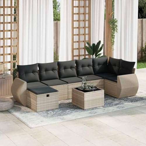 Juroupi 8-TLG. Garten-Sofagarnitur mit Kissen Outdoor Sofa Garten LoungemöBel Set TerrassenmöBel LoungemöBel Terrasse Hellgrau Poly Rattan - 3325618 von Juroupi