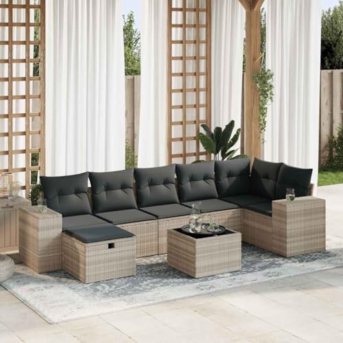 Juroupi 8-TLG. Garten-Sofagarnitur mit Kissen Outdoor Sofa Garten LoungemöBel Set TerrassenmöBel LoungemöBel Terrasse Hellgrau Poly Rattan - 3325718 von Juroupi