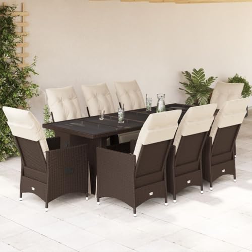 Juroupi 9-TLG. Garten-Bistro-Set mit Kissen GartenmöBel Set Balkontisch Bistroset Bistrotisch Mit StüHlen Braun Poly Rattan - 3277263 von Juroupi
