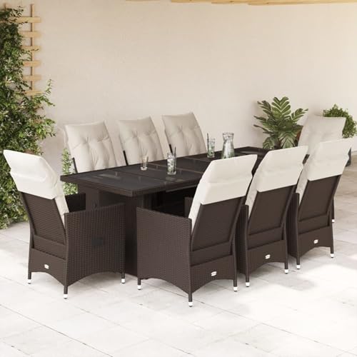 Juroupi 9-TLG. Garten-Bistro-Set mit Kissen GartenmöBel Set Balkontisch Bistroset Bistrotisch Mit StüHlen Braun Poly Rattan von Juroupi