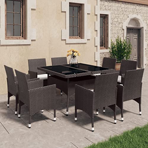 Juroupi 9-TLG. Garten-Essgruppe Sitzgruppe Outdoor Terrassen-Sitzgruppe Garten-Essgruppe TerrassenmöBel Poly Rattan und Hartglas Braun von Juroupi