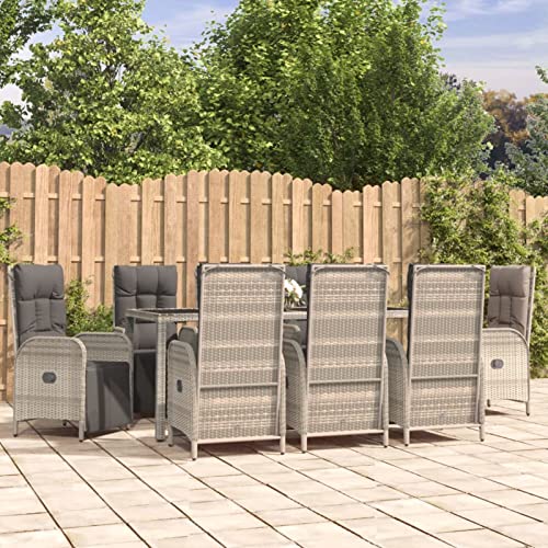 Juroupi 9-TLG. Garten-Essgruppe mit Kissen Gartenlounge Outdoor Garten Essgruppe Gartentisch Set Garten Sitzgruppe Grau Poly Rattan - 3185034 von Juroupi