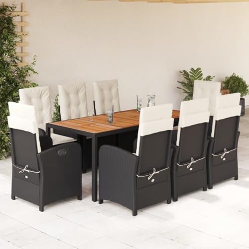 Juroupi 9-TLG. Garten-Essgruppe mit Kissen GartenmöBel TerrassenmöBel Garten Sitzgruppe Essgruppe Garten MöBel Set Schwarz Poly Rattan - 3212228 von Juroupi