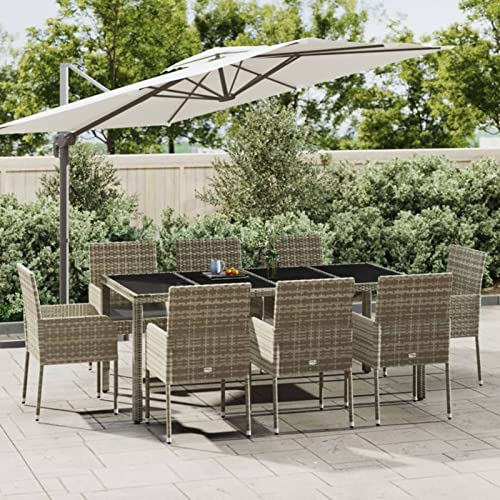 Juroupi 9-TLG. Garten-Essgruppe mit Kissen Lounge MöBel Outdoor TerrassenmöBel Essgruppe Gartentisch Garten Lounge Set Grau Poly Rattan von Juroupi