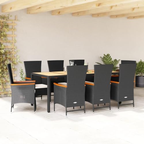 Juroupi 9-TLG. Garten-Essgruppe mit Kissen Sitzgruppe Outdoor TerrassenmöBel Terrassen-Sitzgruppe Garten-Essgruppe Schwarz Poly Rattan - 3277521 von Juroupi