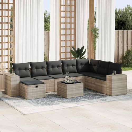 Juroupi 9-TLG. Garten-Sofagarnitur mit Kissen Balkonsofa LoungemöBel TerrassenmöBel Outdoor Sofa Garten LoungemöBel Set Hellgrau Poly Rattan - 3325748 von Juroupi