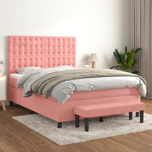 Juroupi Boxspringbett mit Matratze Bett Mit Matratze Bett Mit Bettkasten Boxspringbetten Mit Matratze Rosa 140x190 cm Samt - 3138084 von Juroupi