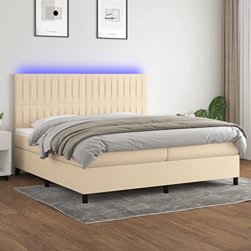 Juroupi Boxspringbett mit Matratze & LED Bett Mit Matratze Bett Mit Bettkasten Boxspringbetten Mit Matratze Creme 200x200 cm Stoff - 3135066 von Juroupi