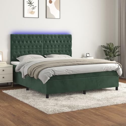 Juroupi Boxspringbett mit Matratze & LED Bett Mit Matratze Bett Mit Bettkasten Boxspringbetten Mit Matratze Dunkelgrün 180x200 cm Samt - 3136320 von Juroupi