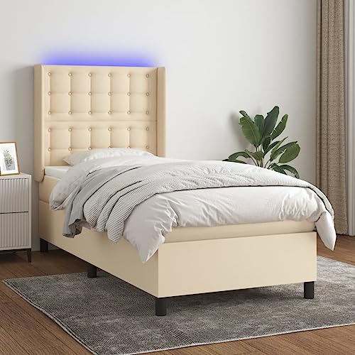 Juroupi Boxspringbett mit Matratze & LED Bett Mit Matratze Boxspringbett Betten Box Spring Bett Betten Mit Matratze Creme 100x200 cm Stoff - 3138618 von Juroupi