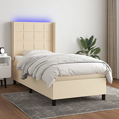 Juroupi Boxspringbett mit Matratze & LED Bett Mit Matratze Boxspringbett Betten Box Spring Bett Betten Mit Matratze Creme 90x190 cm Stoff - 3138282 von Juroupi