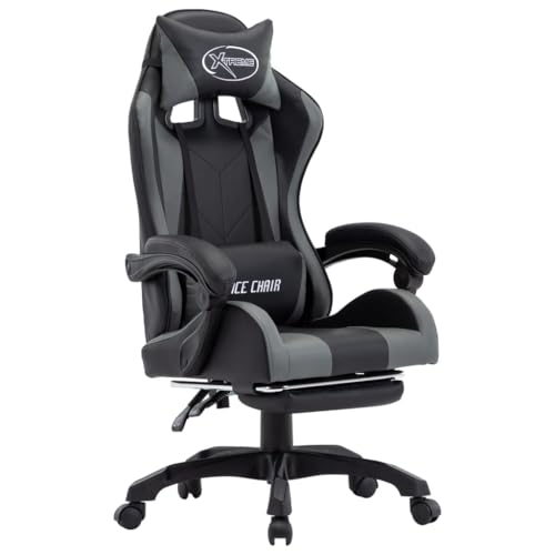 Juroupi Gaming-Stuhl mit Fußstütze Gamer Stuhl Gaming Chair Office Chair BüRostüHle Computerstuhl Grau und Schwarz Kunstleder von Juroupi