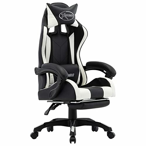 Juroupi Gaming-Stuhl mit Fußstütze Gamer Stuhl Gaming Chair Office Chair BüRostüHle Computerstuhl Weiß und Schwarz Kunstleder von Juroupi