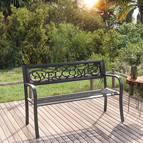 Juroupi Gartenbank Garten Sitzbank Balcony Furniture Garten Lounge Sitzbank Outdoor 125 cm Stahl Schwarz von Juroupi